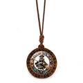 Collar de madera retro de Halloween con colgante de bruja y cordón trenzado marrón - Estilo de bruja volando sobre la luna (JY009412-1)