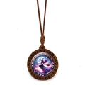 Collar de madera de Halloween con bruja voladora y cordón de cera estilo vintage - Estilo de bruja de luna llena púrpura (JY009412-2)