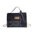 Chic black litchi leather handbag with grey snakeskin flap and gold chain strap - Black