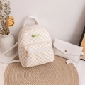 Cream mini backpack set with brown geometric patterns and matching envelope clutch bag - White