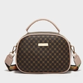 Sac à main rétro marron avec motif trèfle et large bandoulière ethnique fleurie - Café