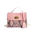Pink patchwork snakeskin handbag with gold lock and chain strap for women - Pink
