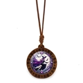 Halloween vintage wood pendant necklace with flying witch graphic and wax cord strap - Purple Robe Bat Witch Style (JY009412-5)
