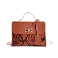 Brown snakeskin patchwork crossbody bag with gold lock and chain strap detail - Brown