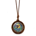 Vintage wooden necklace with witch on broomstick pendant and brown wax rope - Splendid Sea of Clouds Witch Style (JY009412-6)