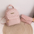 Pink printed mini backpack set with matching long clutch bag and gold hardware - Pink