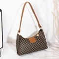 Bolso de hombro vintage para mujer con estampado geométrico y ribetes de cuero marrón - Marrón