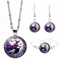Halloween witch broom jewelry set including necklace bracelet earrings with purple gemstone - Purple Tone Witch Style (JY009413-5)