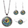 Halloween witch broom jewelry set with silver necklace, bracelet, and earrings - Bohemian Witch Style (JY009413-6)