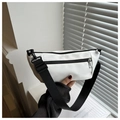 Detail of white nylon crossbody bag featuring black wide strap and metal zippers - White
