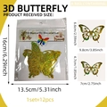 Detailed dimension guide for 3D hollow glitter gold butterfly wall stickers set - Gold Style (PJ18001)