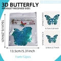 Set of 12 3D hollow glitter blue butterfly wall stickers in various sizes with dimensions - Blue Style (PJ18003)