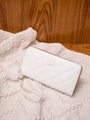 White long quilted wallet for women with golden butterfly and plush ball charm - White