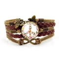 Bracelet multicouche en cuir rétro avec breloque papillon et signe de paix fleuri - Style de Signe de Paix Floral Rose (JY009417-6)