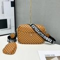 Vintage camel crossbody phone bag with clover pattern and wide woven strap - Dot Brownish Yellow