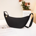 Minimalist black nylon crescent crossbody bag with adjustable strap and gold zipper detail - Black