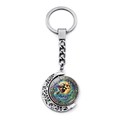 Halloween witch and moon rotating pendant keychain with silver finish for bags - Silhouette Witch Full Moon (JY009415-6)