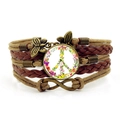 Bracelet multicouche en cuir vintage avec papillon, signe infini et symbole de paix fleuri - Style de Signe de Paix Floral Mixte (JY009417-8)