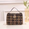 Brown and black rhombus pattern clover print handbag with gold chain strap - Coffee