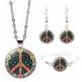 Set gioielli boho con segno della pace floreale, include collana, orecchini e bracciale - Floreale Blu Scuro Segno della Pace (JY009420-12)