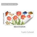 Watercolor red tulip and butterfly double-sided glass stickers for window decoration - 30*60cm (1 sheet)
