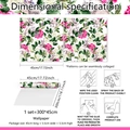 Papier peint vintage autocollant avec fleurs roses et lapins, rouleau de 300x45cm - 45*300cm (Autocollant)
