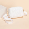 White crossbody camera bag with wave quilting and heart embroidery on synthetic leather - White
