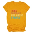Détail du t-shirt en coton jaune avec imprimé rétro I LIKE BASEBALL et manches retroussées - S / Jaune Moutarde