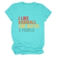 Détail d'un t-shirt en coton bleu Tiffany avec texte rétro I Like Baseball vintage - S / Bleu Eau Profonde