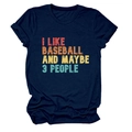 Détail du t-shirt bleu marine avec slogan vintage coloré I LIKE BASEBALL imprimé - S / Bleu Marine