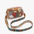 Minimalistische color-block tas met regenboog canvas schouderband en krokodillenprint - Bruin