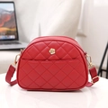 Red quilted shell crossbody bag for women with golden floral buckle and adjustable strap - Red