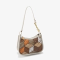 Patchwork shoulder bag with orange and silver colors and a gold chain strap - Gray