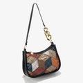 Chic patchwork underarm bag with retro snake print and gold chain strap detail - Black