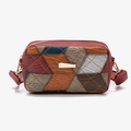 Meerkleurige patchwork lederen crossbody tas met etnische riem en metalen sluiting - Rood