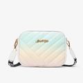 Quilted macaron gradient crossbody bag with gold lettering and striped shoulder strap - Pink Green Gradient Style (款式1)
