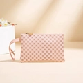 Bolso de mano de cuero sintético rosa con motivos florales y cremallera dorada - Rosa