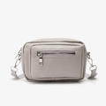 Sac bandoulière minimaliste gris clair avec poche zippée et détails métalliques - Gris