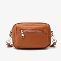 Sac bandoulière marron minimaliste avec fermeture éclair argentée et aspect cuir - Marron