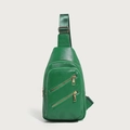Sac de poitrine croisé minimaliste en cuir vert avec double fermeture éclair - Vert