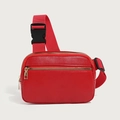 Red lychee pattern cross-body chest bag with golden zippers and adjustable strap - Red