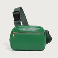 Grass green pebbled leather chest bag with golden zipper and adjustable nylon strap - Green
