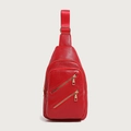 Sac de poitrine rouge en cuir pour femme avec triple fermeture dorée et bandoulière - Rouge