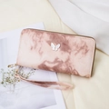 Cartera de mujer con diseño de mármol rosa, hebilla de mariposa y correa de mano - Marrón