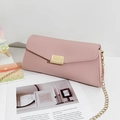 Elegant light pink envelope chain bag with lychee texture and gold metal buckle - Pink