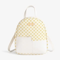 Mini white leather backpack with yellow floral print and stylish front patch pocket - White
