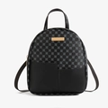 Mini vintage backpack with grey clover print and black leather pocket design - Black