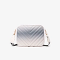 Women's V-quilted camera bag with grey gradient finish and wide patterned strap - Gray-White Gradient (Black)
