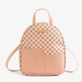Mini vintage clover print backpack in nude pink leather with stylish front pocket - Pink