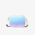 Gradient blue and pink crossbody camera bag with V-quilt pattern and wide jacquard strap - Blue-Purple Gradient (Blue)